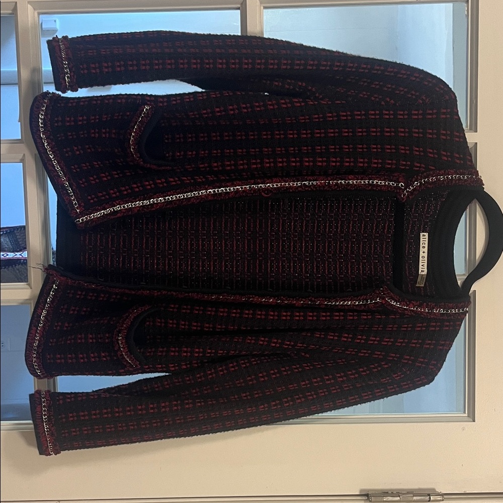 Alice + Olivia Black and Red Plaid Blazer